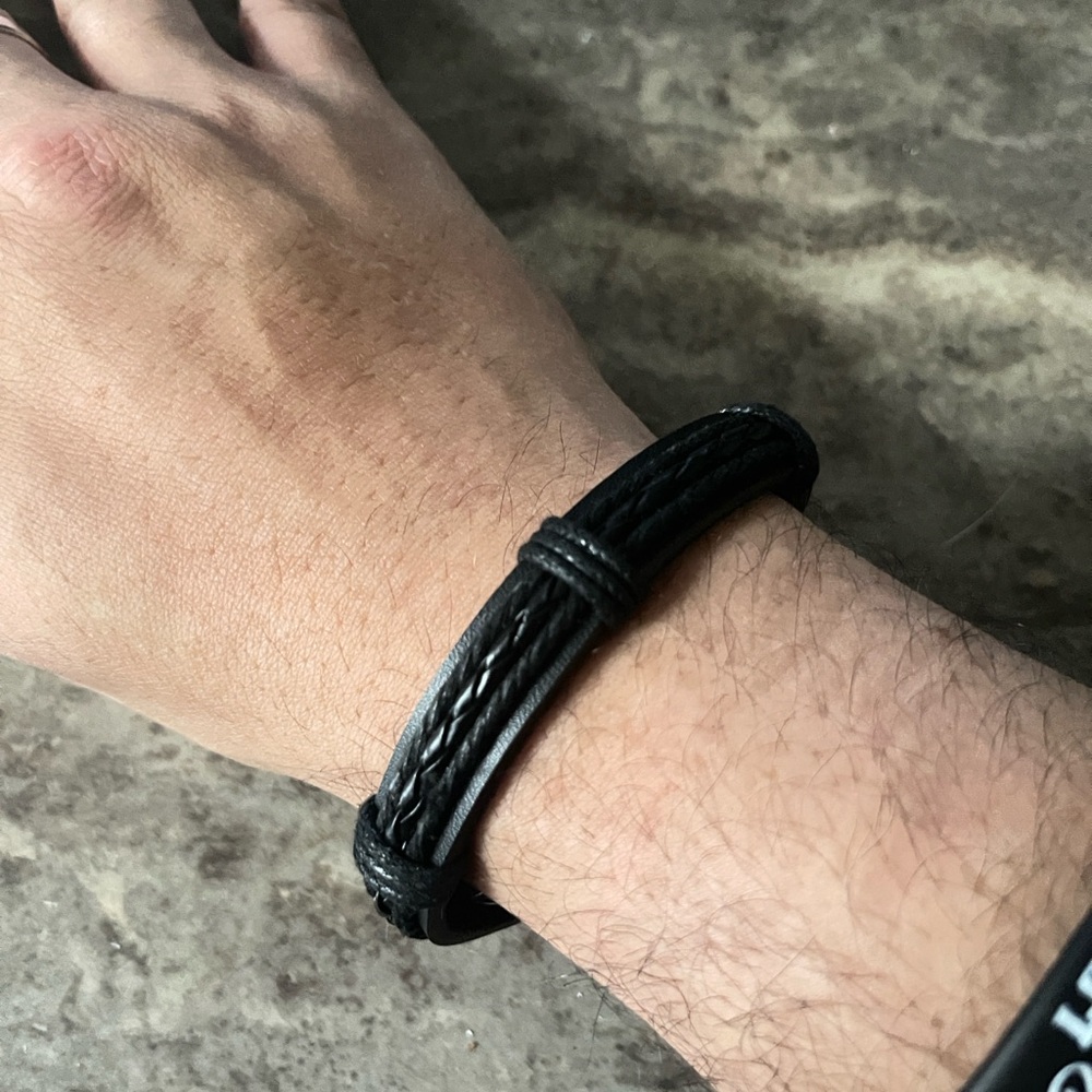 Amazon Essentials Black Braided Leather Bracelet